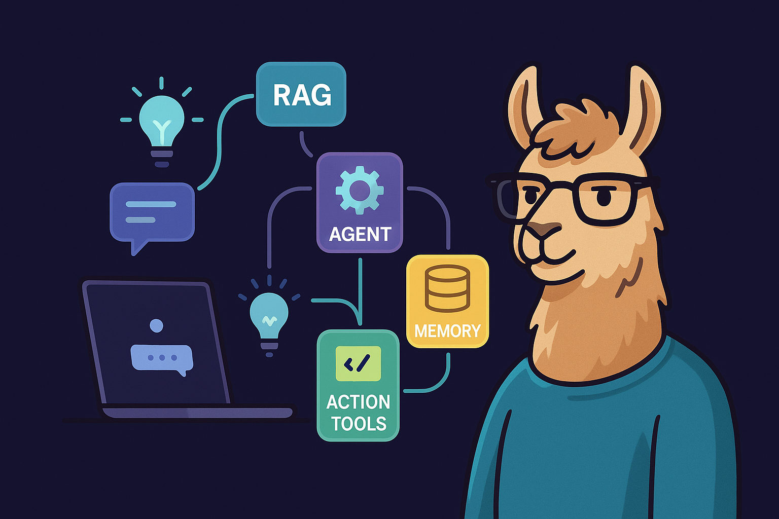 Context Engineering diagram showing the interconnected components of RAG, Agents, Memory Systems, and Action Tools working together to enhance LLM capabilities